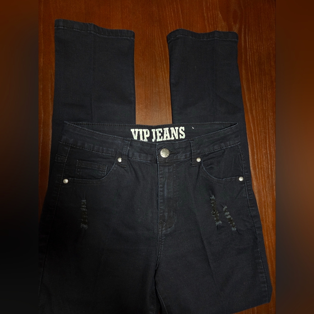 VIP black Highrise Straight Leg Distressed Jeans Size 8